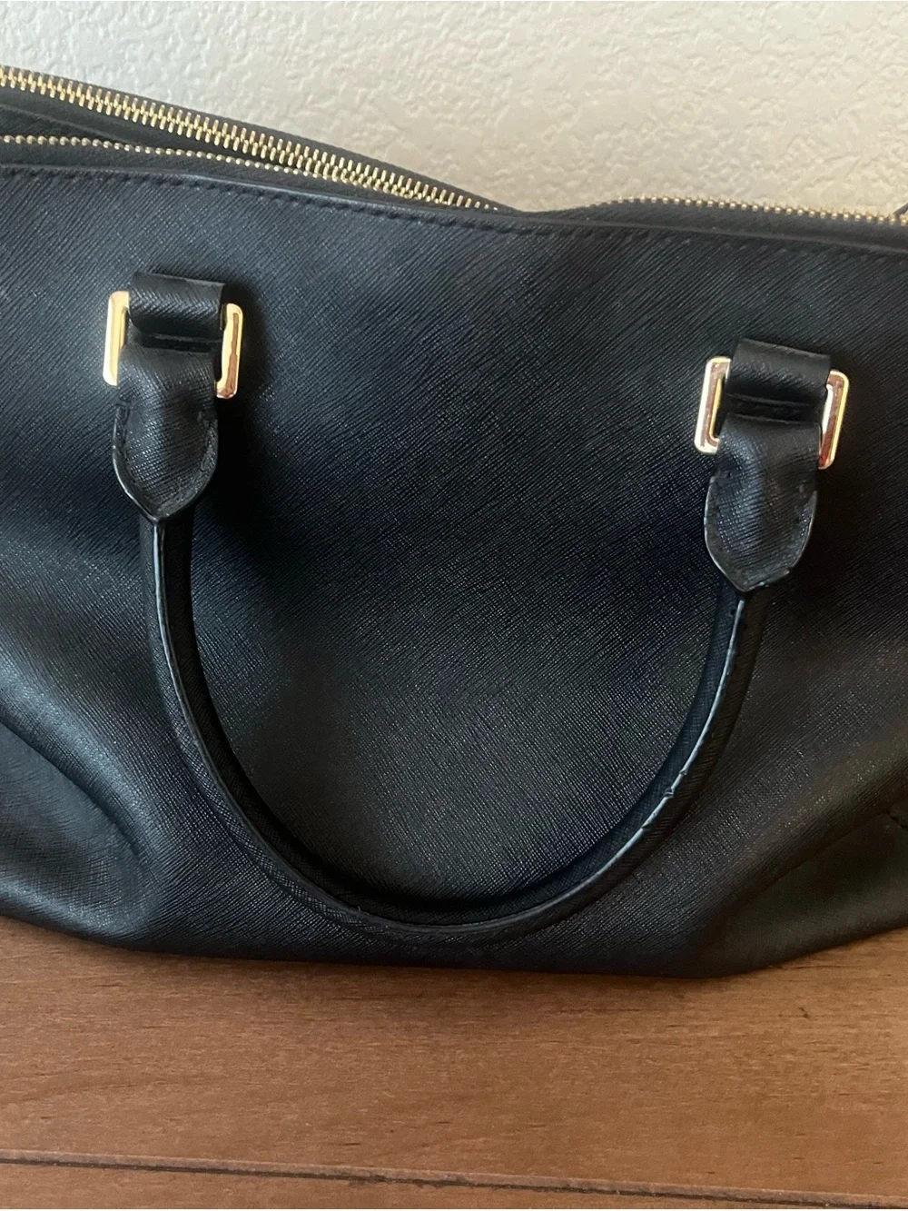 Michael Kors Black Saffiano Leather Tote with Gold Hardware.
